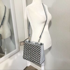 Catherine Malandrino Blue Gray Floral Applique Crossbody Purse Handbag Shoulder